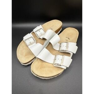 Birkenstock Arizona White Birko-Flor Hard Footbed Slide Women 37 Sz 6 Worn Once